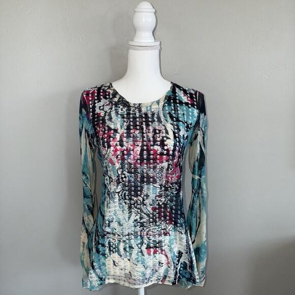 Alberto Makali Tops - Alberto Makali Women’s Long Sleeve Tunic Blouse Size M Metallic Multicolor Y2K